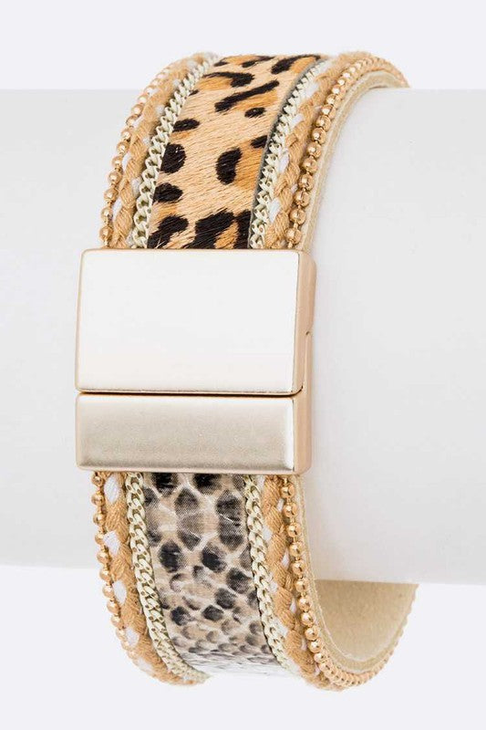 Mix Animal Print Magnetic Leather Cuff