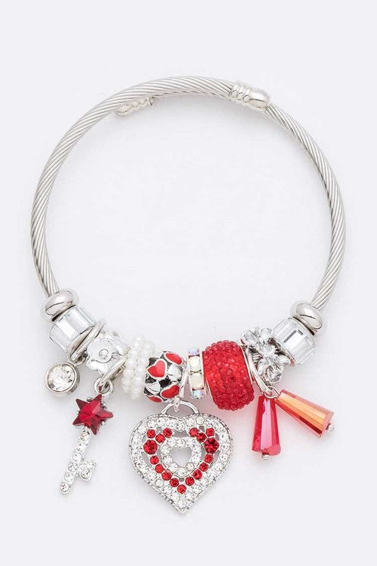 Crystal Heart Mix Charm Cable Bracelet