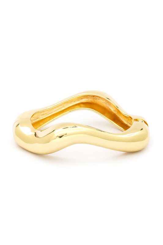 Wavy Iconic Gold Tone Hinged Bangle