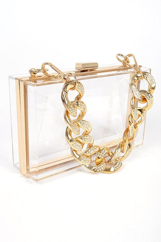 Crystal Chunky Chain Clear Box Clutch