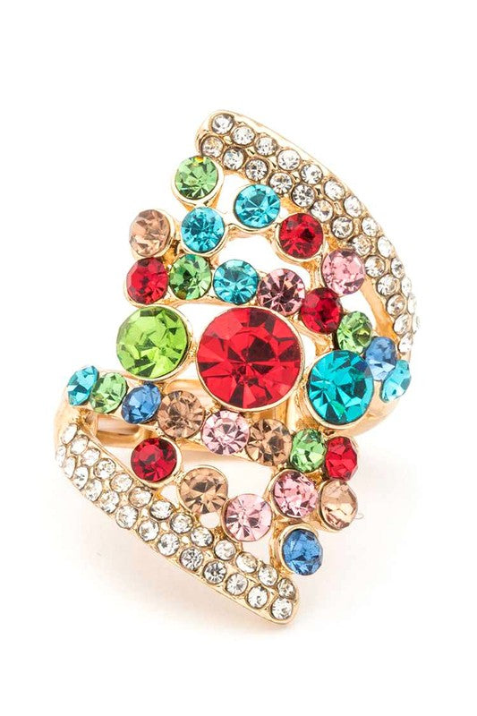 Mix Stone Crystal Statement Stretch Ring